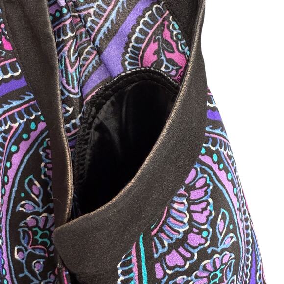 Bob Mackie Size S Long Sleeve Satin Paisley Blouse‎ Purple Eclectic Wearable Art - Picture 11 of 12